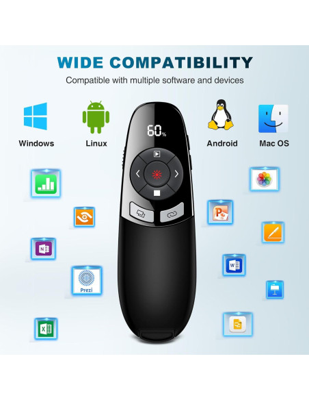 Clicker Inalámbrico para Presentaciones PowerPoint con Puntero Láser Rojo y Temporizador