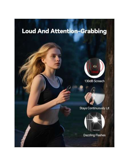 Alarma Personal TECKNET 130dB Recargable con Luz Estroboscópica
