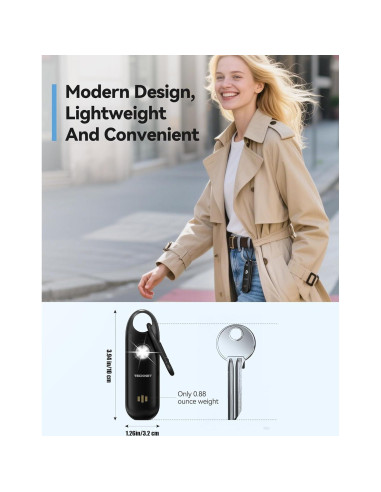 Alarma Personal TECKNET 130dB Recargable con Luz Estroboscópica