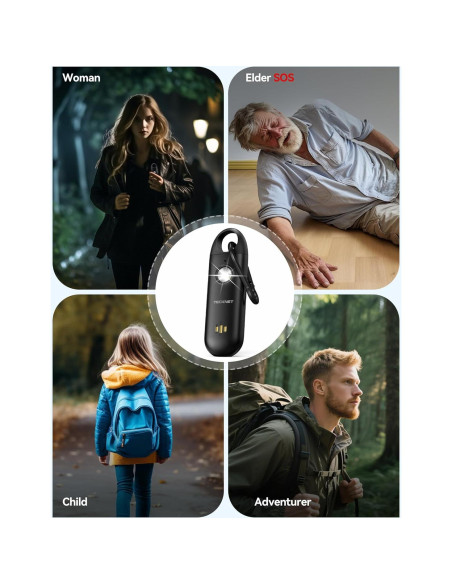 Alarma Personal TECKNET 130dB Recargable con Luz Estroboscópica