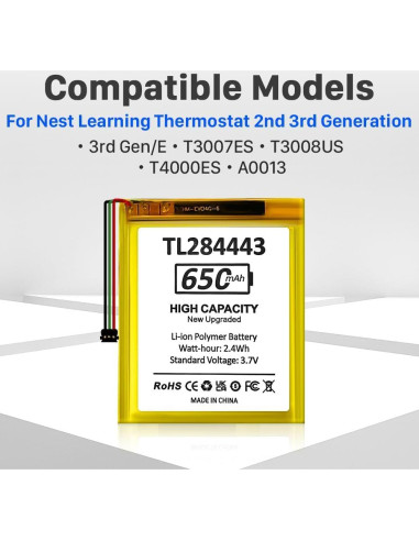 Batería TL284443 Li-ion 650mAh para Termostato Nest 2 3 Gen