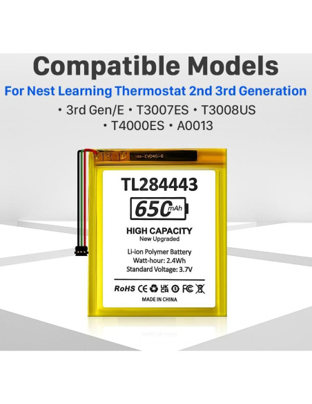 Batería TL284443 Li-ion 650mAh para Termostato Nest 2 3 Gen