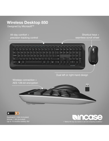 Combo Teclado y Ratón Inalámbrico Microsoft Incase 850 - Negro