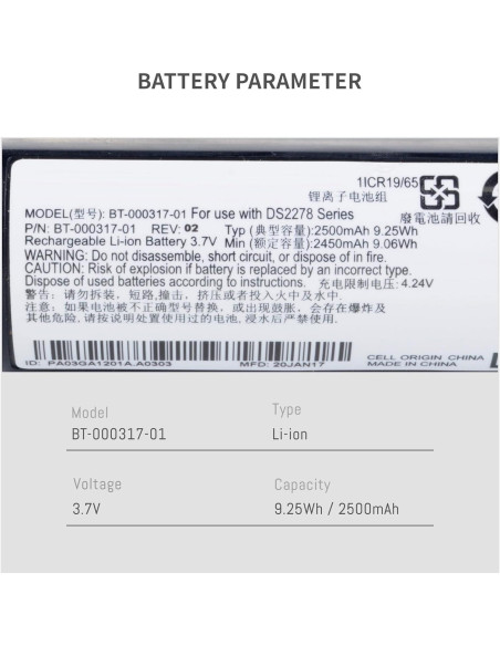 Batería de Reemplazo Li-ion Zebra DS22 DS2278 2500mAh 3.7V