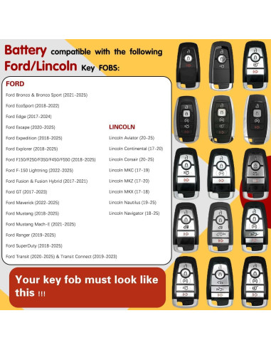 Batería de Reemplazo CR2450 para Llavero Ford Lincoln 2017-2025