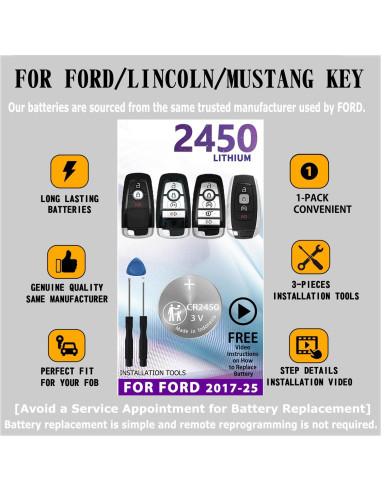 Batería de Reemplazo CR2450 para Llavero Ford Lincoln 2017-2025