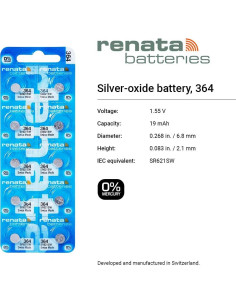 Baterías de Reloj Suizo Renata 364 SR621SW - 3 Piezas 1.55V 2