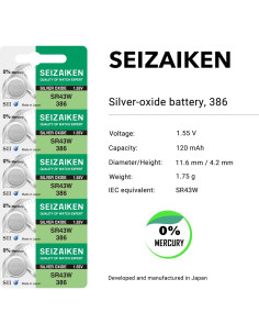 Batería de Reloj Seiko 386 SR43W Óxido de Plata 5 Unidades 2