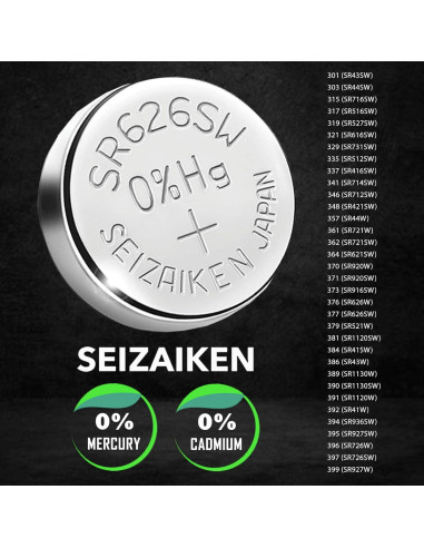 Batería de Reloj Seiko 386 SR43W Óxido de Plata 5 Unidades