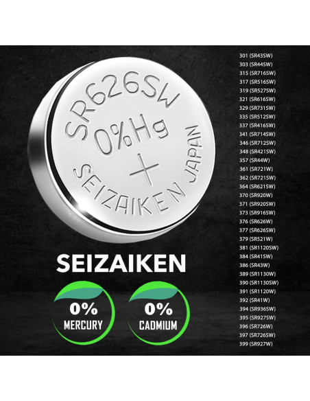 Batería de Reloj Seiko 386 SR43W Óxido de Plata 5 Unidades