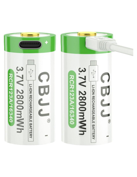 Batería Recargable 16340 USB Tipo C 3.7V 2800mWh 2Pack