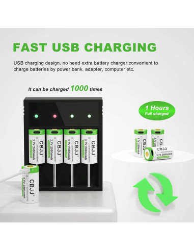 Batería Recargable 16340 USB Tipo C 3.7V 2800mWh 2Pack