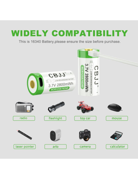 Batería Recargable 16340 USB Tipo C 3.7V 2800mWh 2Pack