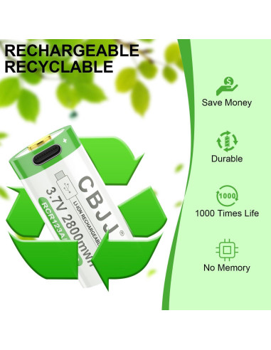 Batería Recargable 16340 USB Tipo C 3.7V 2800mWh 2Pack