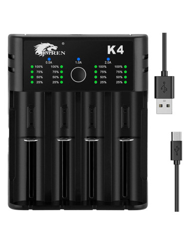 Cargador de Batería IMREN K4 USB C 4 Bahías 3.7V 1.2V