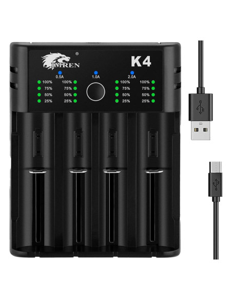 Cargador de Batería IMREN K4 USB C 4 Bahías 3.7V 1.2V