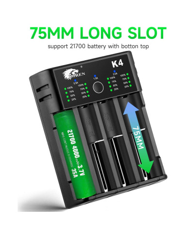 Cargador de Batería IMREN K4 USB C 4 Bahías 3.7V 1.2V