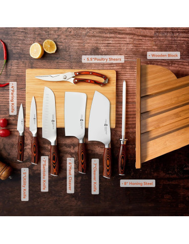 Set de cuchillos de cocina TUO Fénix Ardiente 8 piezas