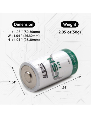 Batería de Litio Cloruro de Tionilo elxjar LSH14 3.6V 6.5Ah 2-Pack
