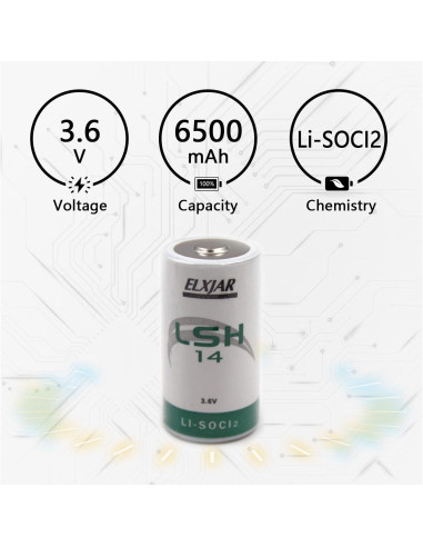 Batería de Litio Cloruro de Tionilo elxjar LSH14 3.6V 6.5Ah 2-Pack