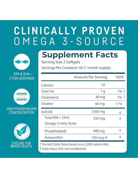 Suplemento Omega 3 Aceite de Krill Kori 600 mg 60 Cápsulas