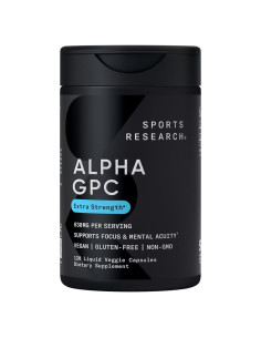 Alpha GPC 630mg Sports Research - Suplemento Cognitivo Vegano - 120 Cápsulas