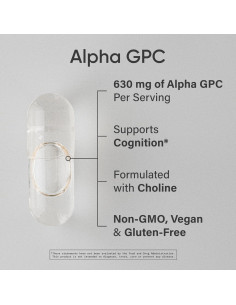 Alpha GPC 630mg Sports Research - Suplemento Cognitivo Vegano - 120 Cápsulas 2