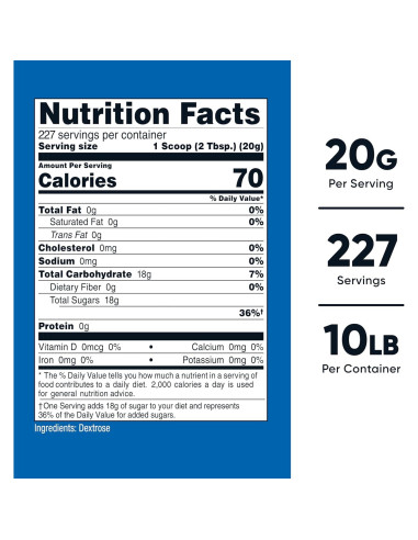 Polvo de Dextrosa Nutricost 4.54 kg - Sin OGM, Sin Gluten