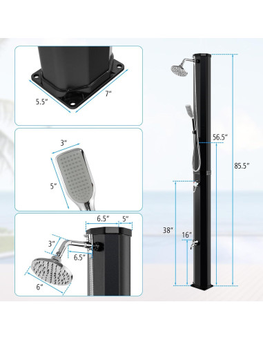 Ducha Exterior Solar Goplus 9.3 Galones 7.2 Pies Ajustable