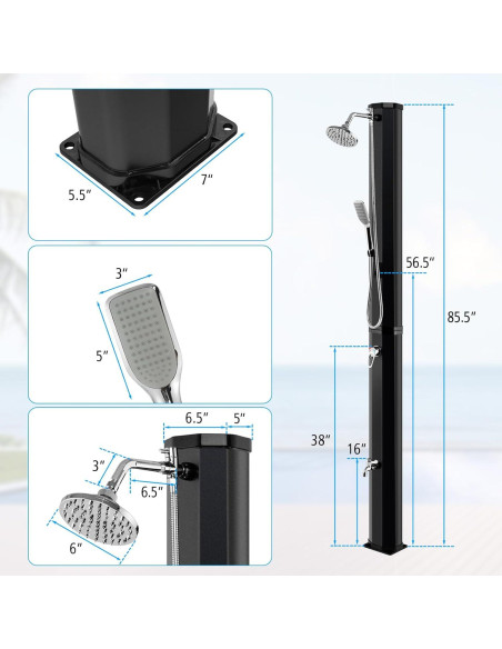 Ducha Exterior Solar Goplus 9.3 Galones 7.2 Pies Ajustable