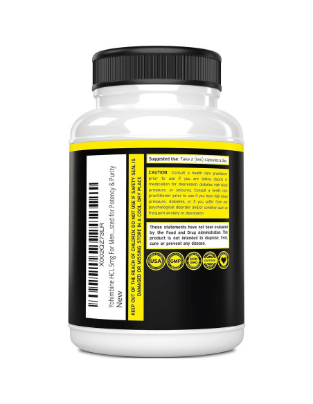 Yohimbina HCL 5mg Dorado Nutrition 270 Cápsulas Veganas