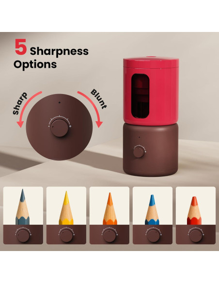 Sacapuntas Eléctrico VUSIGN Rojo 5 Modos Afilado Automático