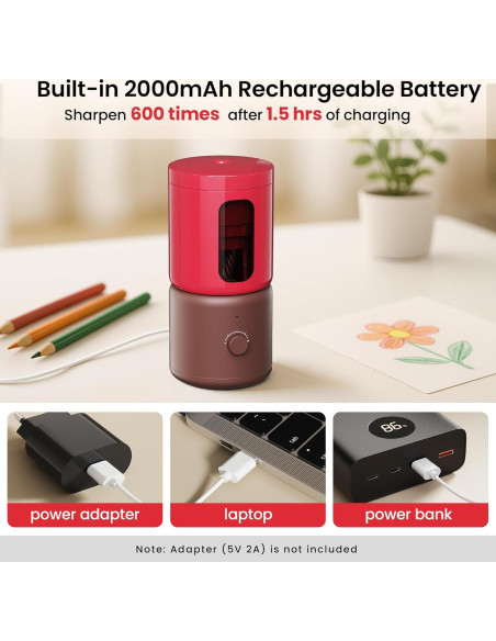 Sacapuntas Eléctrico VUSIGN Rojo 5 Modos Afilado Automático