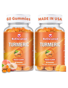 Gomitas de Cúrcuma BeElevated 2000mg con Jengibre y Pimienta Negra - Sabor Durazno - Paquete de 2