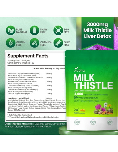 Cápsulas Detox Hepático VivoNu 3000mg 240 Gelatinas Blandas