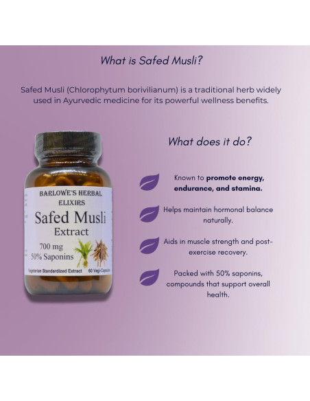 Extracto de Safed Musli Barlowe's Herbal 700 mg 60 Cápsulas Veganas
