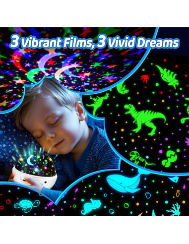 Proyector de Luz Nocturna PIKOY Dinosaurios 3D 31 Colores