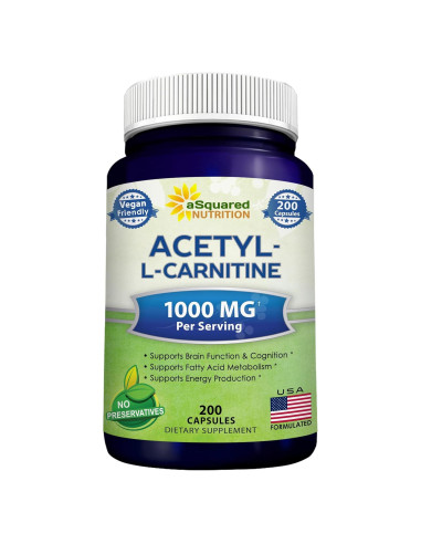 Acetil L-Carnitina 1000mg aSquared Nutrition - 200 Cápsulas Veganas