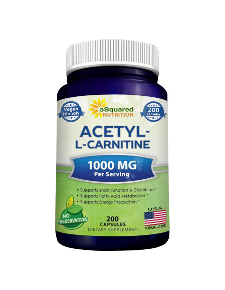 Acetil L-Carnitina 1000mg aSquared Nutrition - 200 Cápsulas Veganas