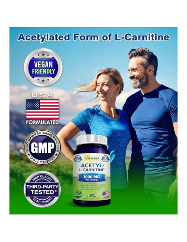 Acetil L-Carnitina 1000mg aSquared Nutrition - 200 Cápsulas Veganas