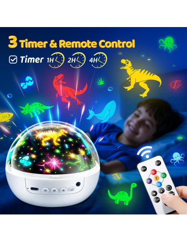 Proyector de Luz Nocturna PIKOY Dinosaurios 3D 31 Colores