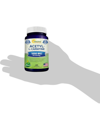 Acetil L-Carnitina 1000mg aSquared Nutrition - 200 Cápsulas Veganas