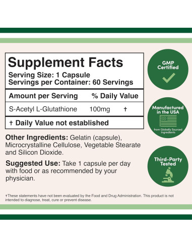 Cápsulas S-Acetil L-Glutatión 100mg - Antioxidante Double Wood