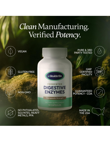 Enzimas Digestivas Boulder Bio 40,000 USP Lipasa Veganas