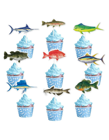 Adornos de Cupcake de Pesca WERNNSAI 36 Piezas Fiesta