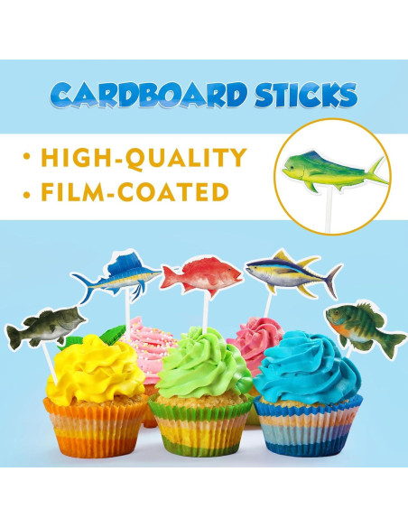 Adornos de Cupcake de Pesca WERNNSAI 36 Piezas Fiesta