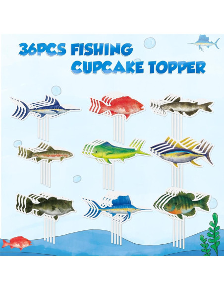 Adornos de Cupcake de Pesca WERNNSAI 36 Piezas Fiesta