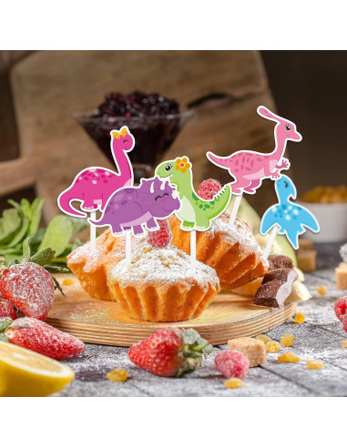 Adornos de Cupcake Dinosaurio WERNNSAI 35 Piezas Fiesta