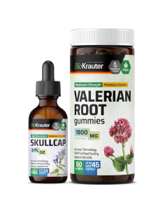 Suplemento Vegano BioKrauter: Tintura de Skullcap 59.15 ml y Gominolas de Valeriana