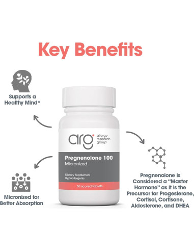 Suplemento de Progesterona Pregnenolona 100mg - Grupo de Investigación de Alergias - 60 Tabletas